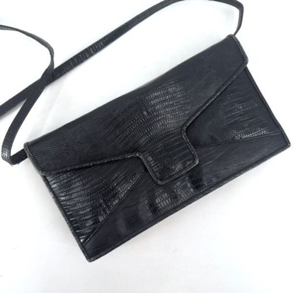 Vintage Sondra Robert’s Black‎ Envelope Style Faux Croc Clutch crossbody Purse